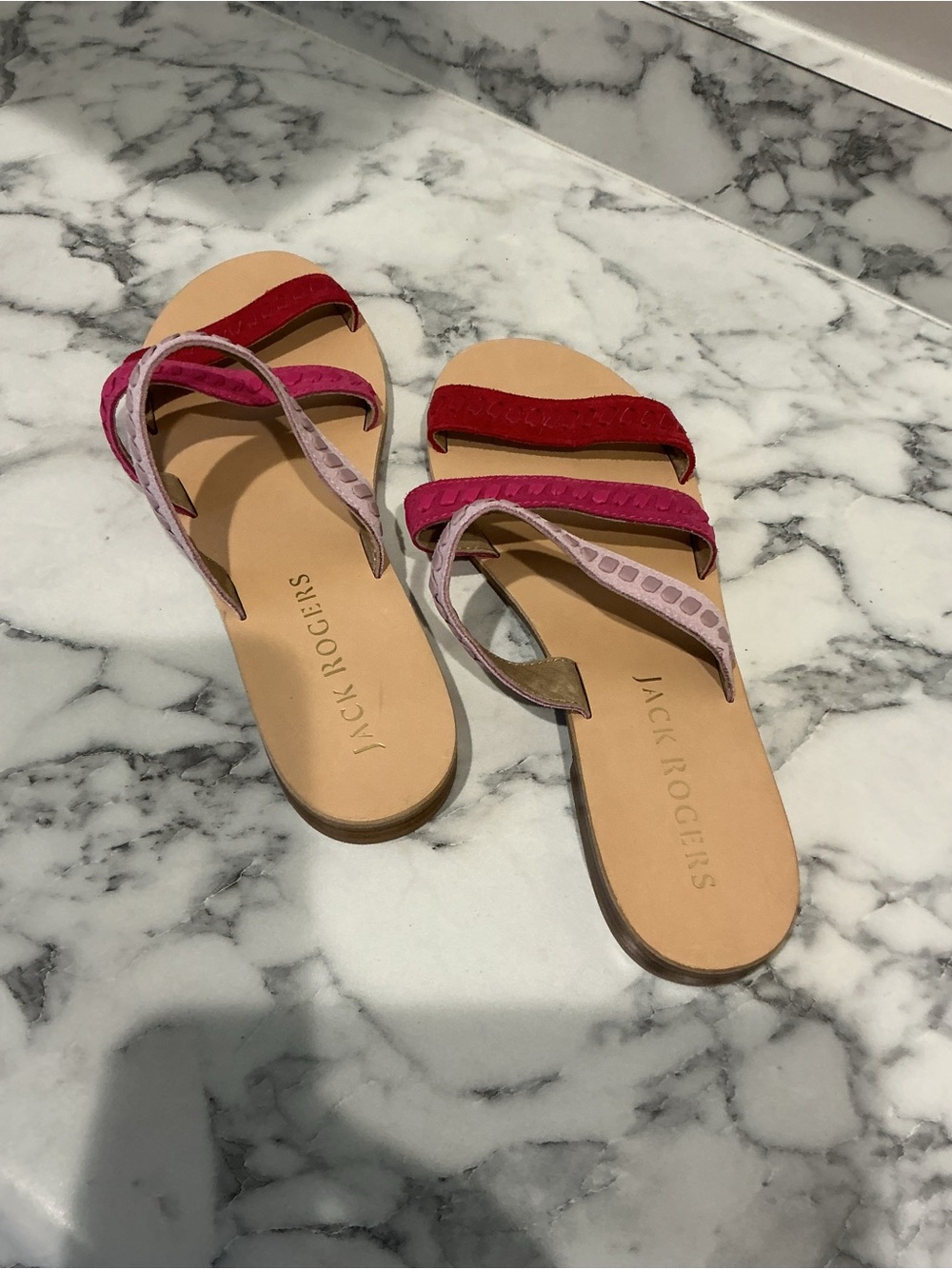 Jack Rogers Red and Pink Multi-Strap Flat Sandals